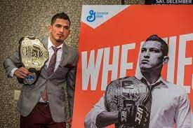 UFC Lightweight Champion Anthony Pettis stands besides oversized Wheaties  box during Media Day at MGM Grand on Thursday, Dec. 03, 2014. He will be  fighting Gilbert Melendez for the UFC Lightweigh … |
